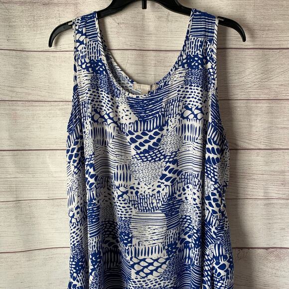 Woman Within Blue and White Tank Top Handkerchief Hem Blouse Size 18W - Picture 2 of 16